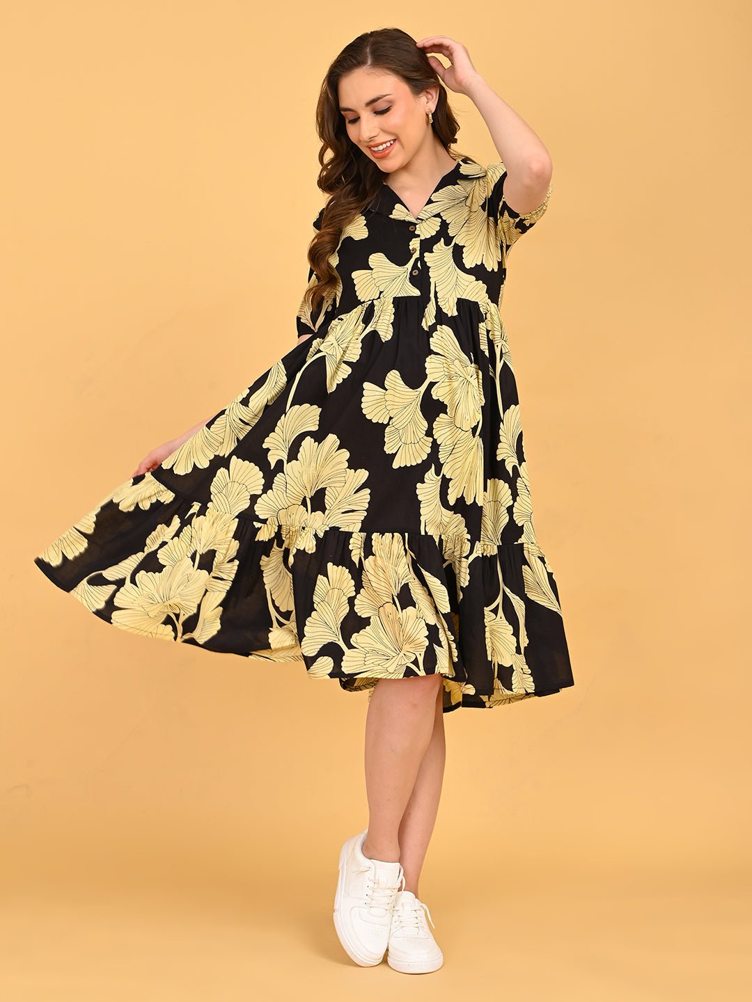 Ebony Petal Maternity and Nursing Dress Black