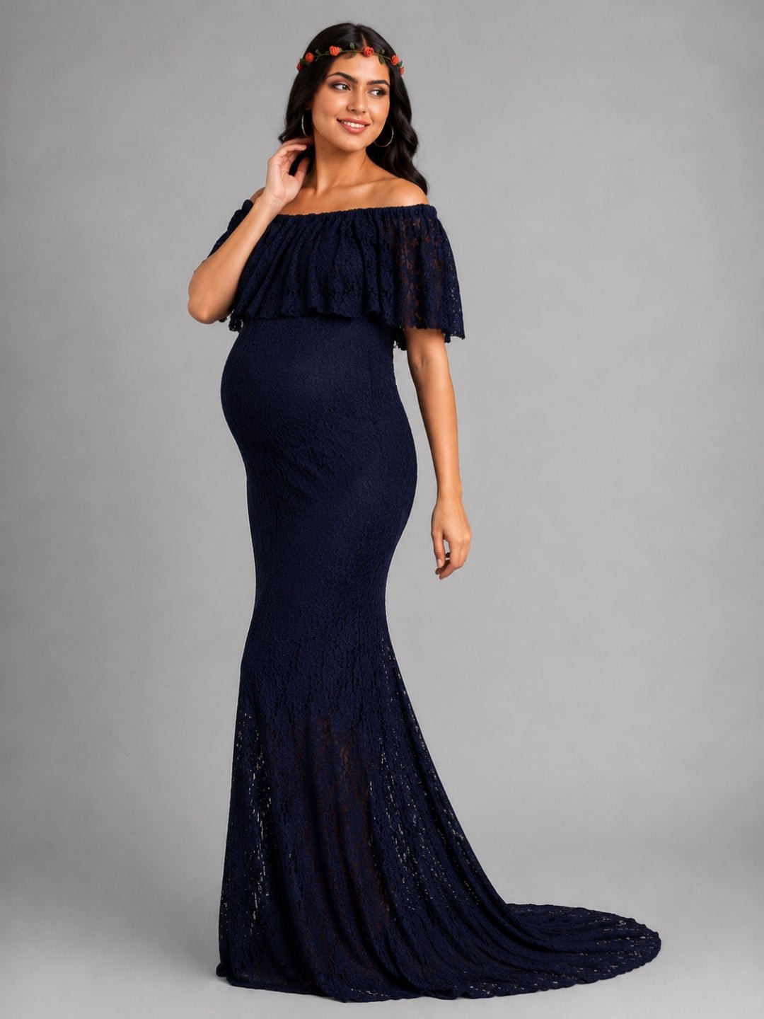 Enchanté Blue Maternity Lace Gown Navy