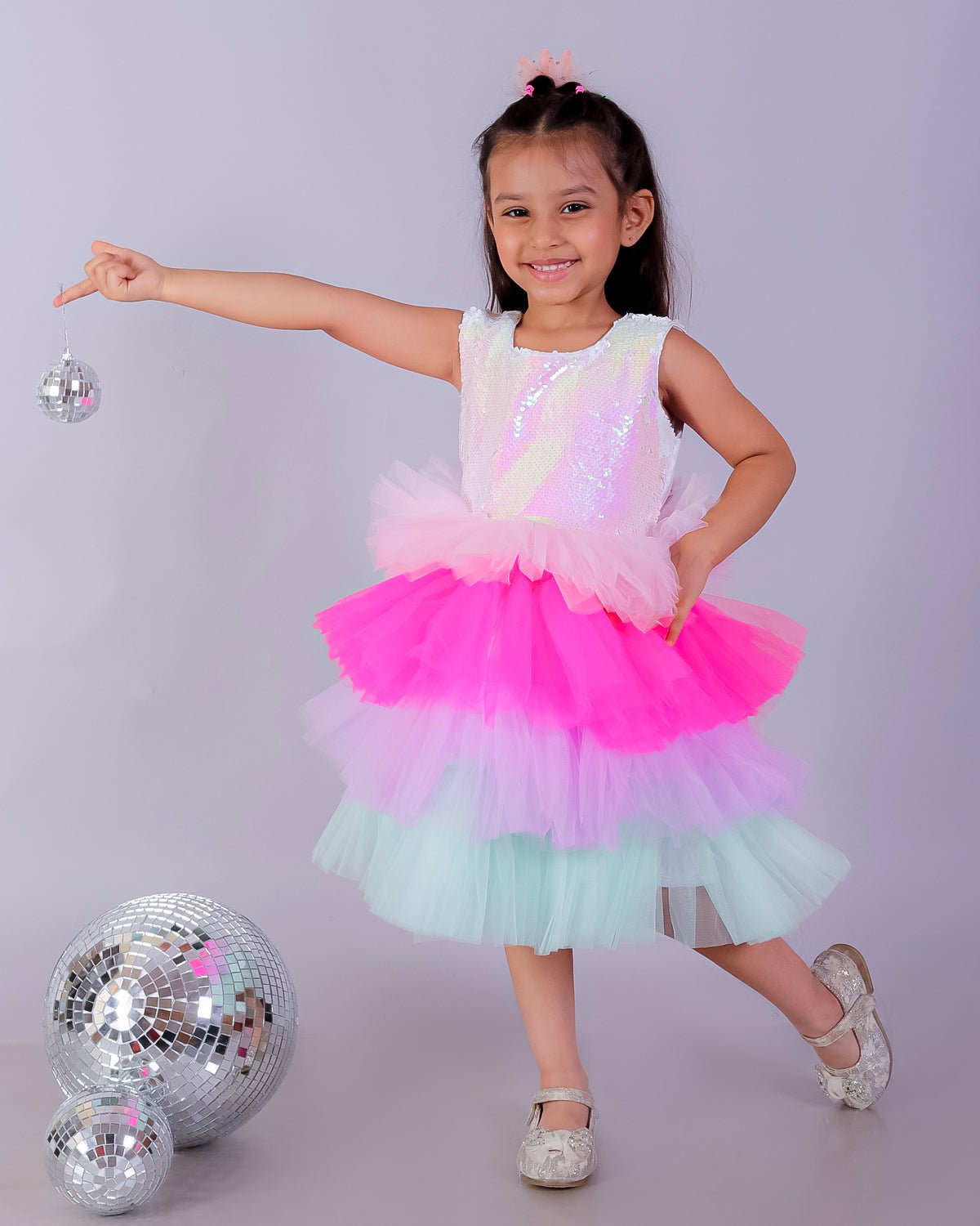 Multi Color Enchanted Rainbow Tulle Sleeveless Dress For Girls