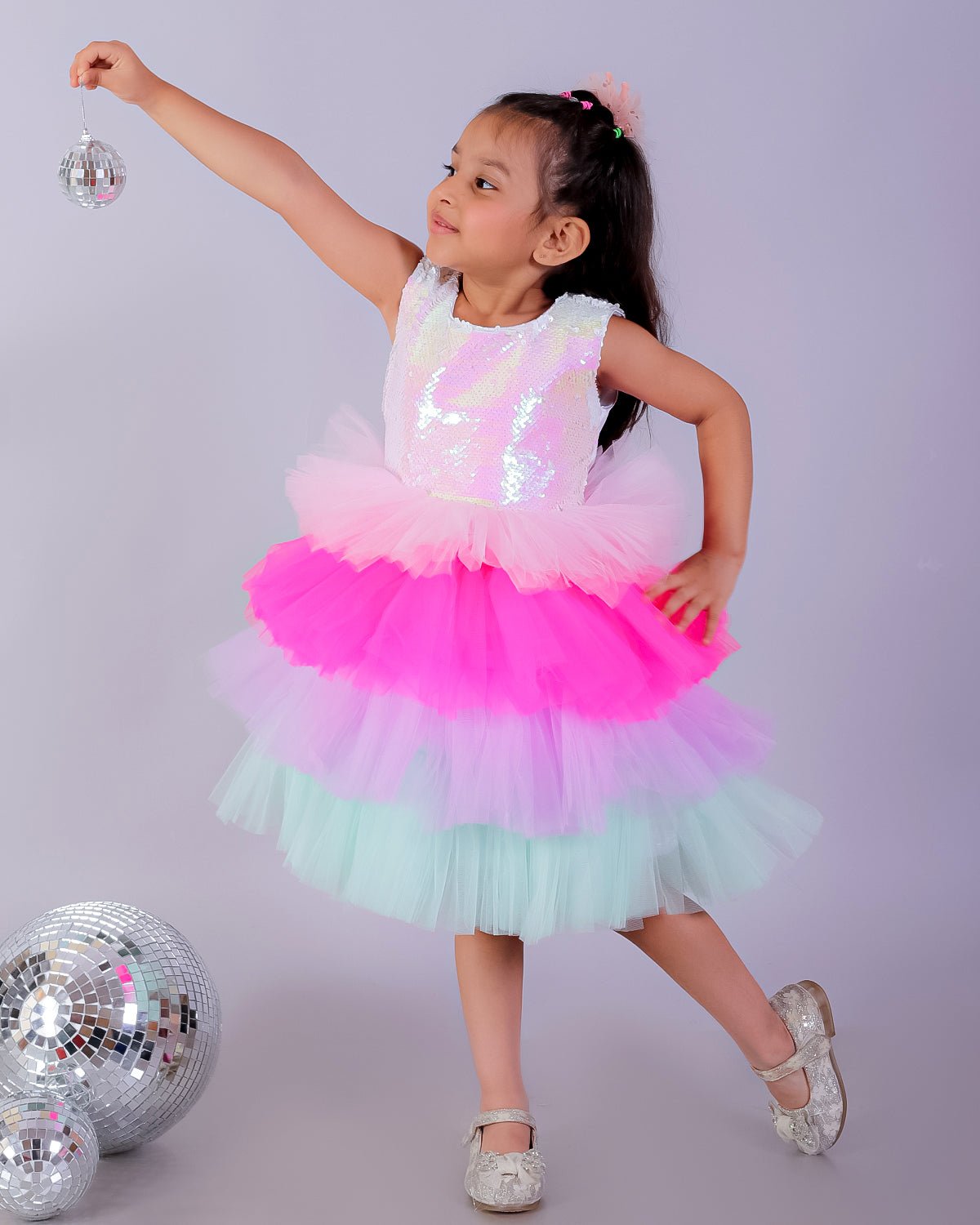 Multi Color Enchanted Rainbow Tulle Sleeveless Dress For Girls