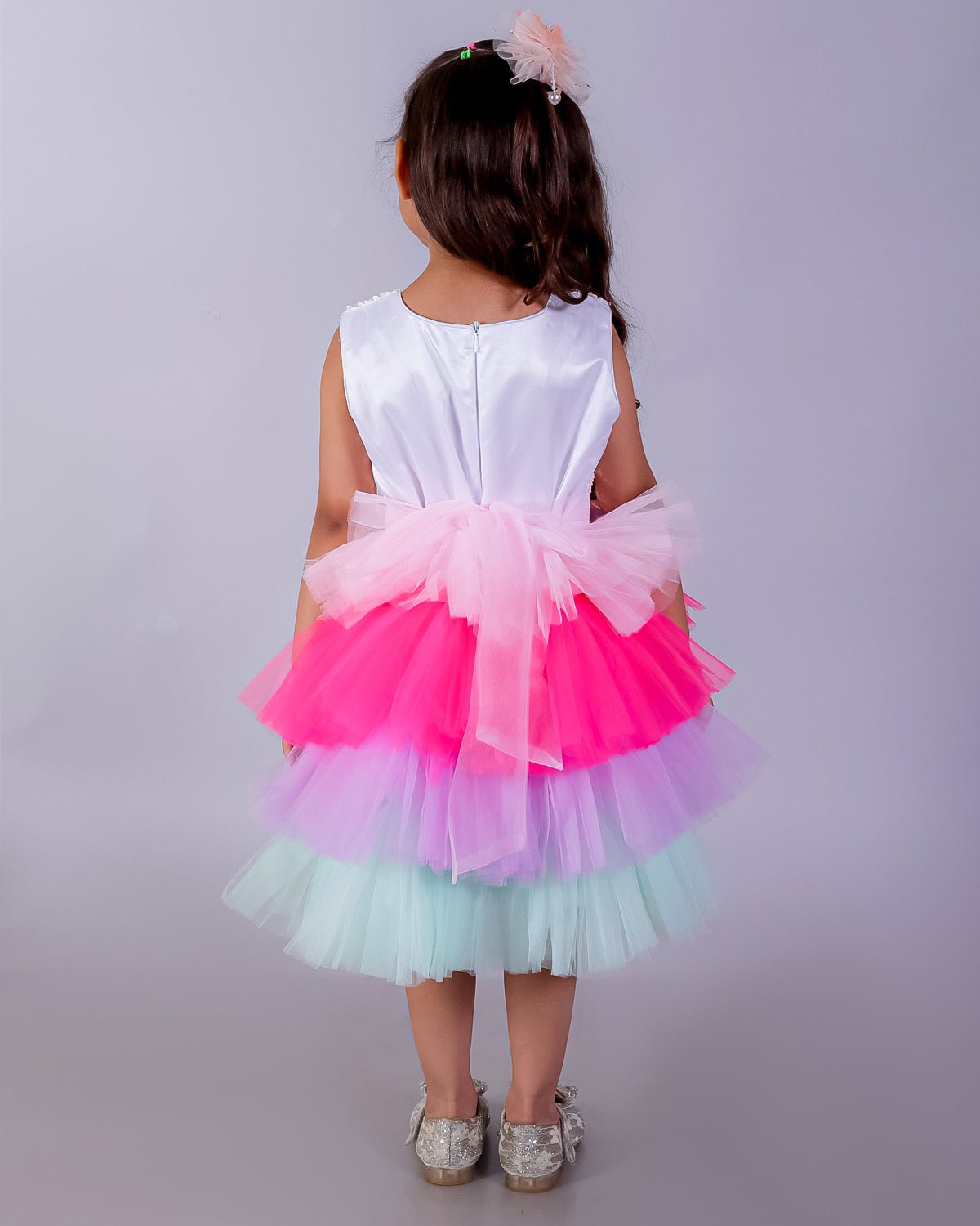 Multi Color Enchanted Rainbow Tulle Sleeveless Dress For Girls