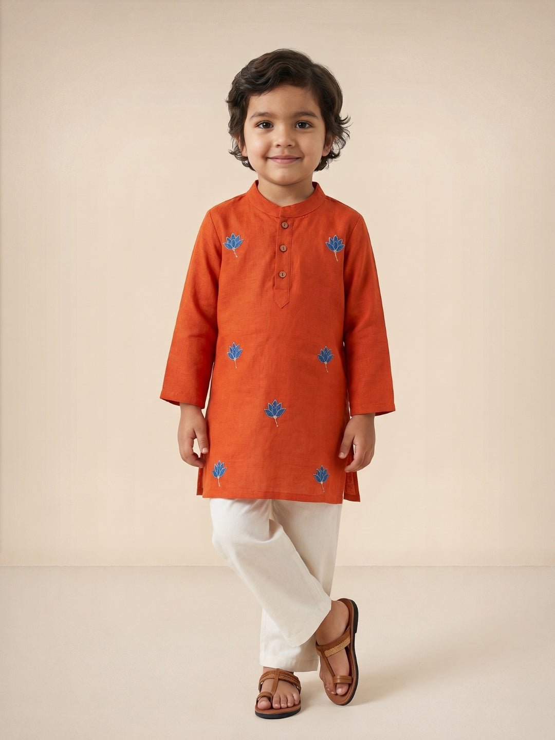 Avani Vatika Embroidered Cotton Girls Kurta Set And Boys Kurta Pajama Set