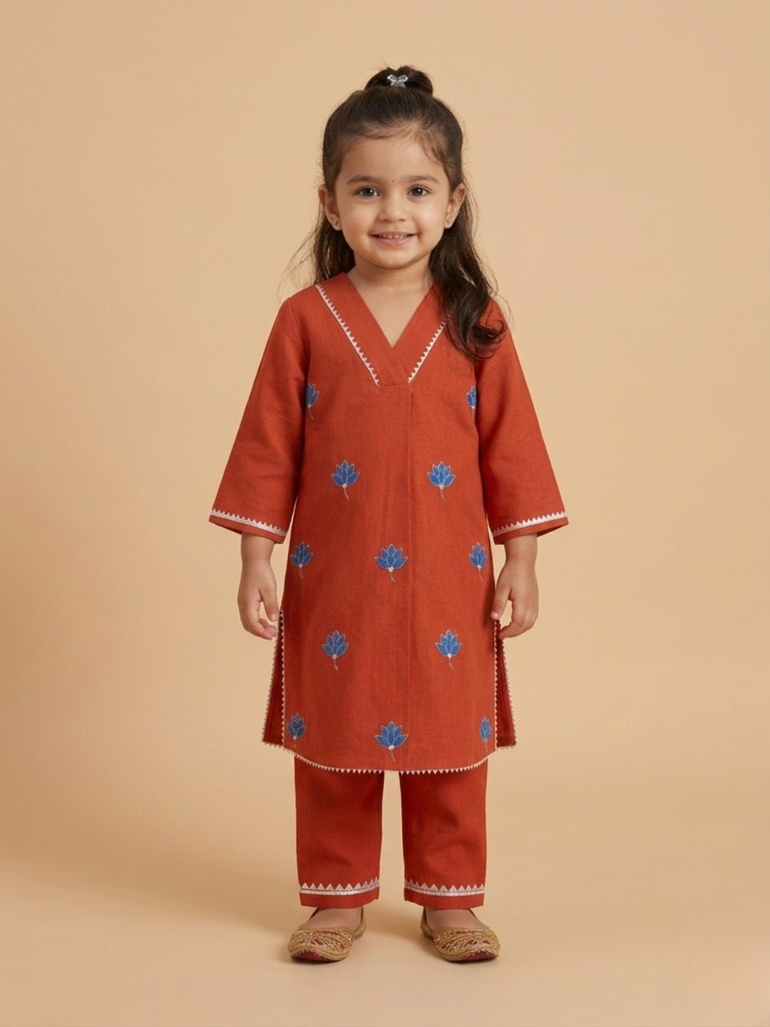 Avani Vatika Embroidered Cotton Girls Kurta Set And Boys Kurta Pajama Set