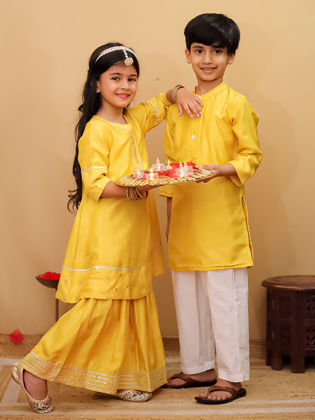 Golden Hour Silk Kurta Pajama And Anarkali Sharara Ethnic Set
