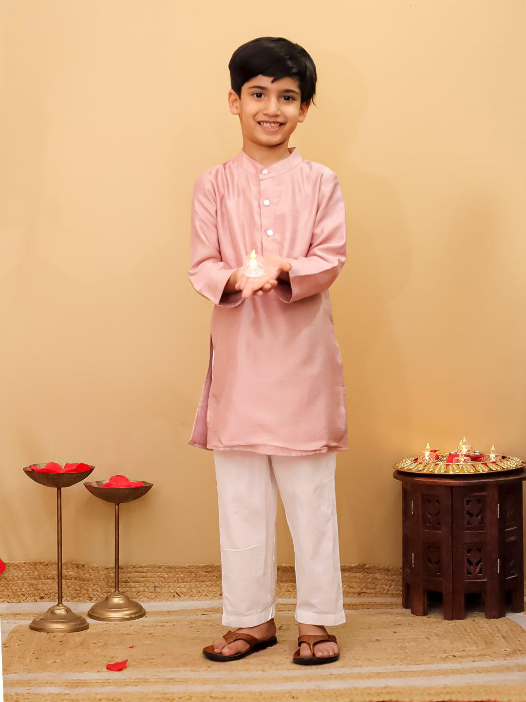 Rosé Radiance Silk Kurta Pajama And Anarkali Sharara Twinning Combo Of 2