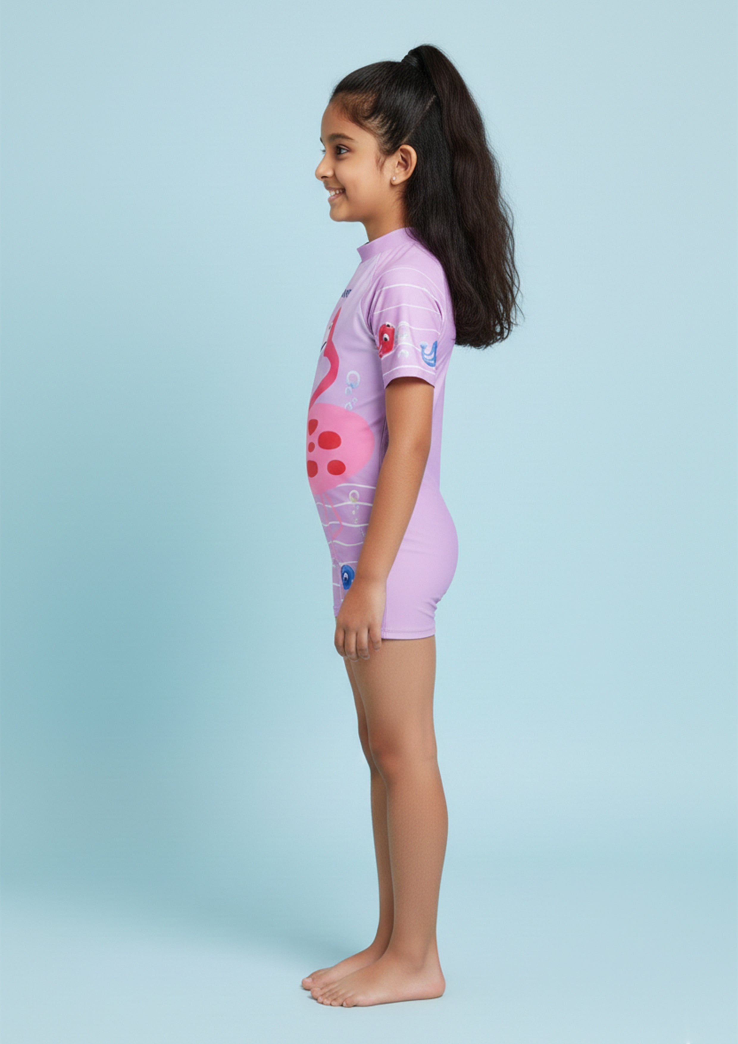 Flamingo Fandango Girls Bodysuit Swimsuit With Matching Cap