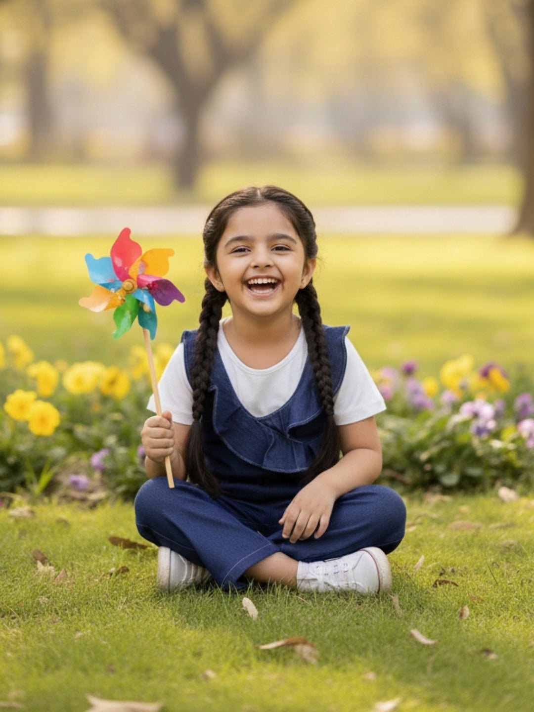 Dark Wash Frilled Girls Jumpsuit
