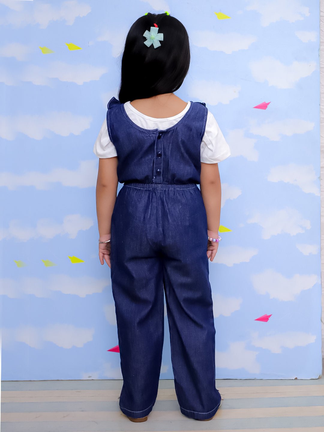 Dark Wash Frilled Girls Jumpsuit