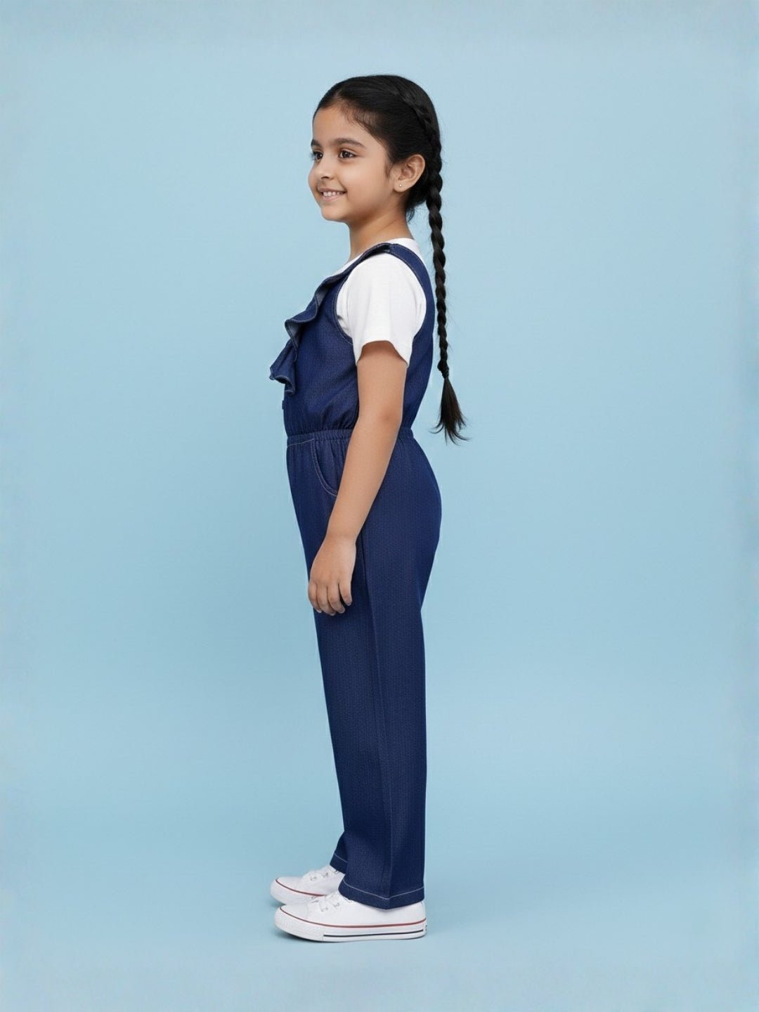 Dark Wash Frilled Girls Jumpsuit
