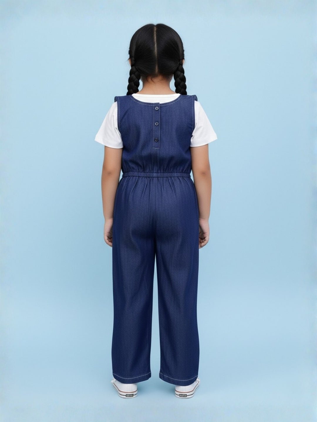 Dark Wash Frilled Girls Jumpsuit