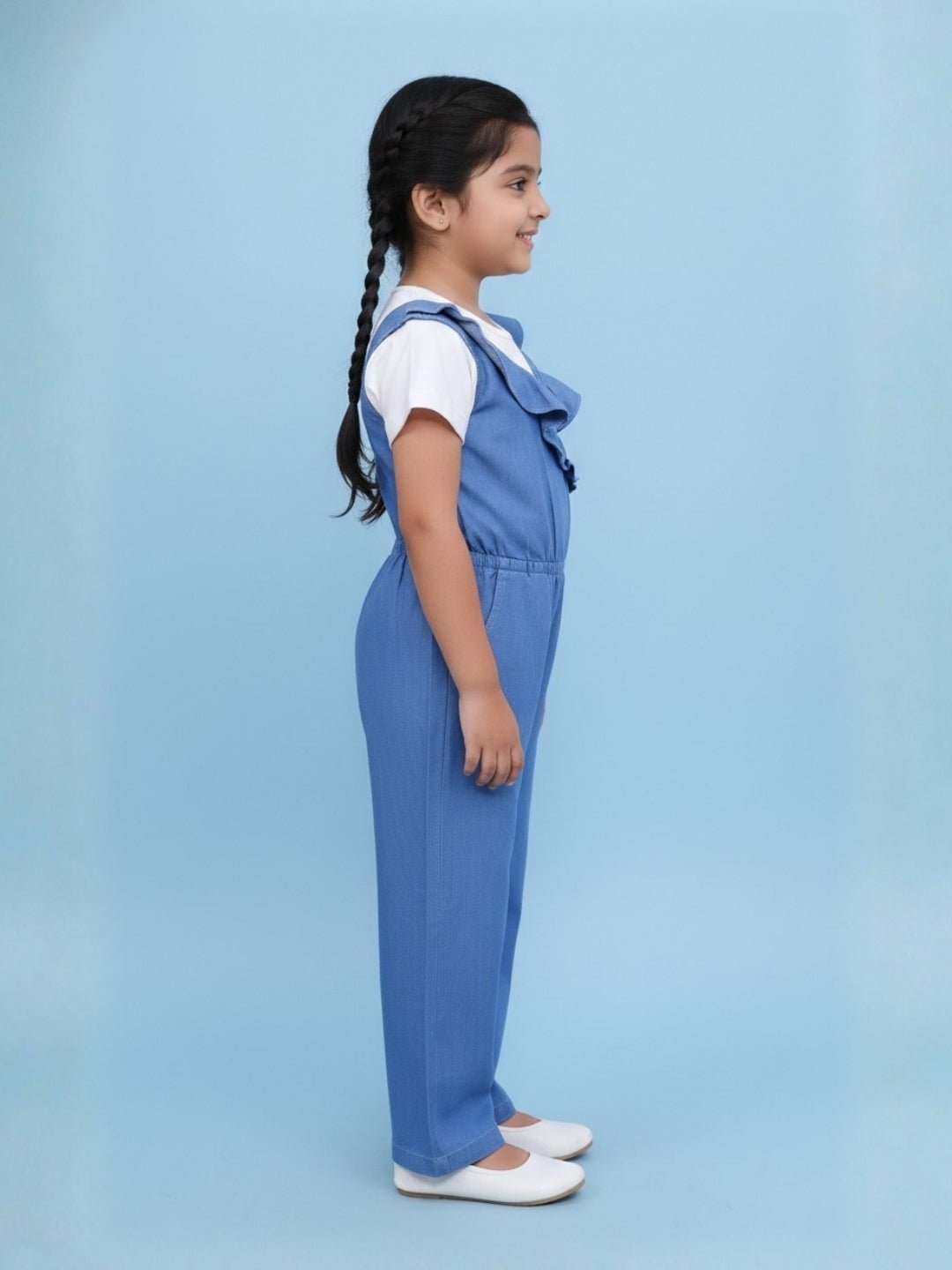 Light Wash Frilled Girls Jumpsuit