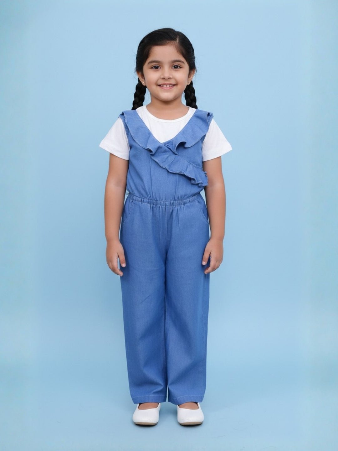 Light Wash Frilled Girls Jumpsuit