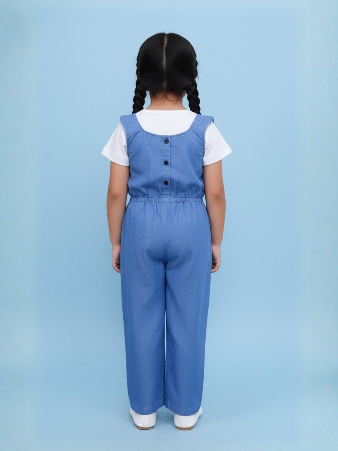 Light Wash Frilled Girls Jumpsuit