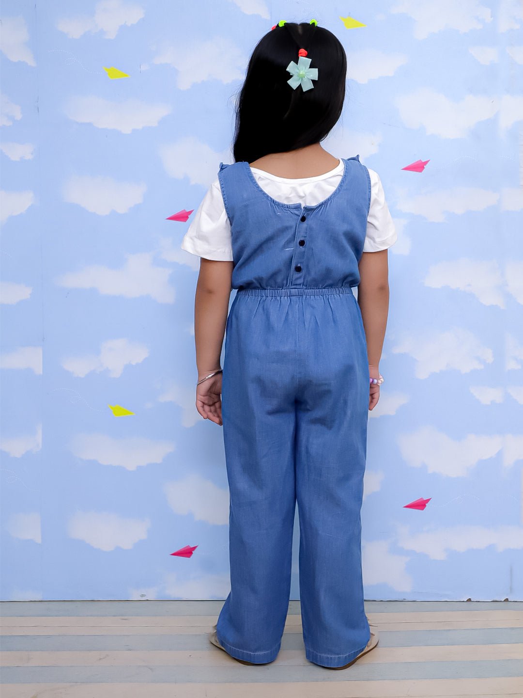 Light Wash Frilled Girls Jumpsuit