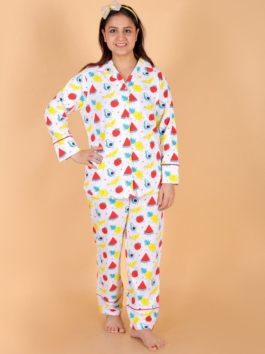 Fruity Cutie Maternity and Nursing Pajama Set White