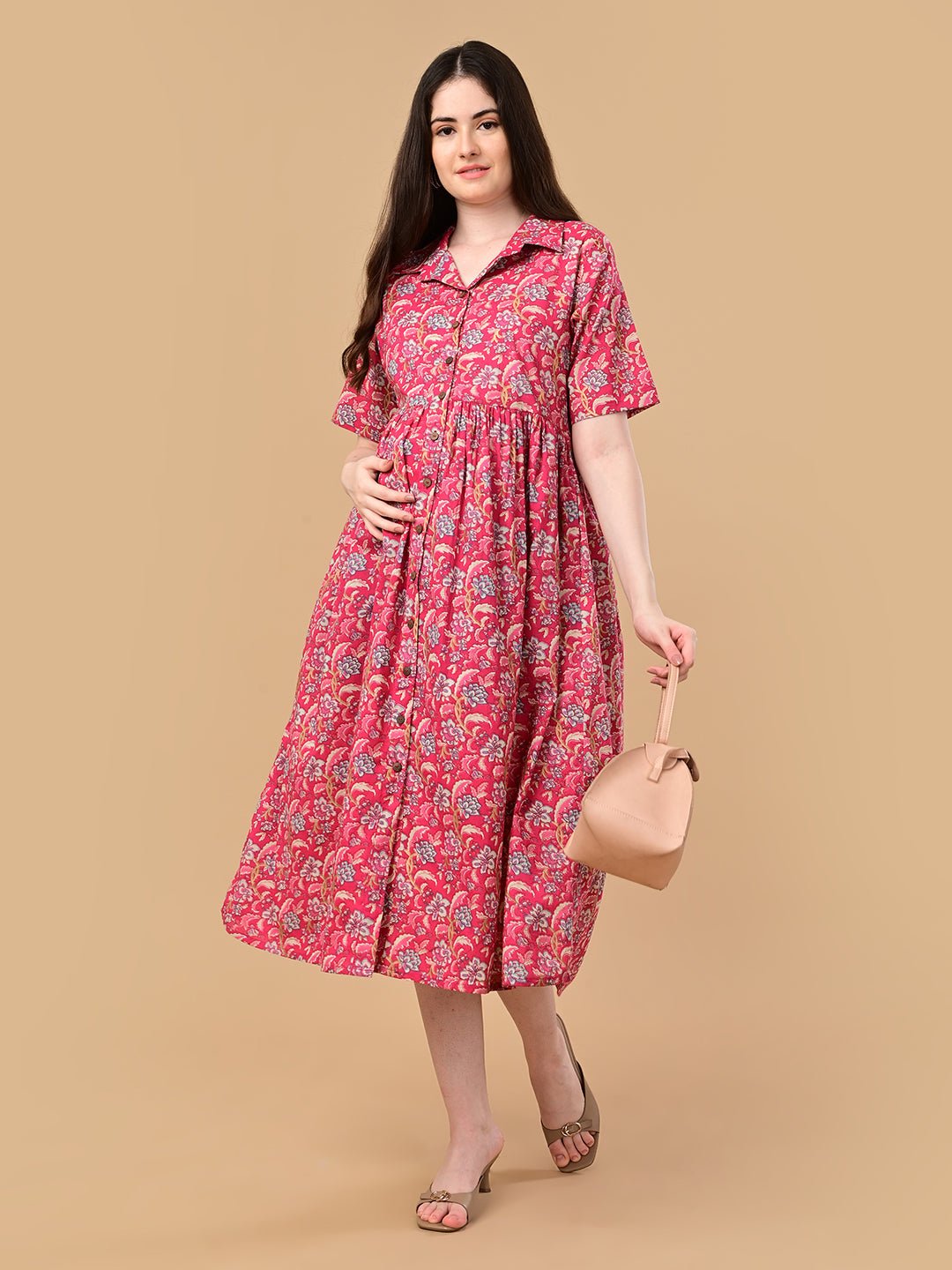 Fuchsia Fix Maternity and Nursing Dress Fuchsia