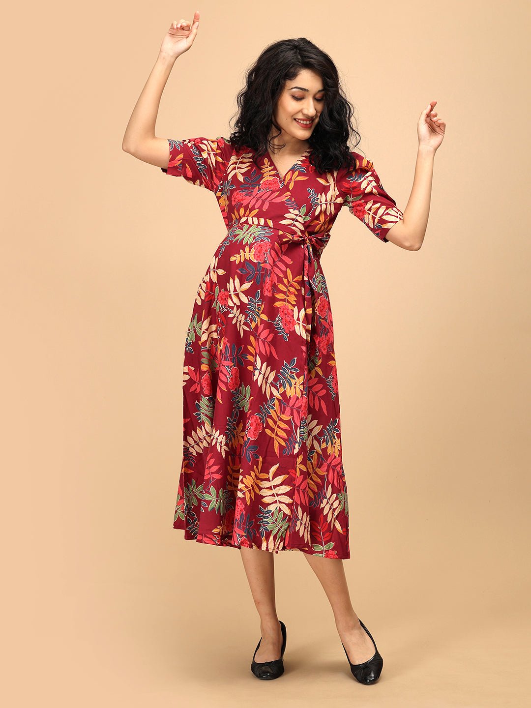 Garnet Bloom Maternity and Nursing Dress Maroon