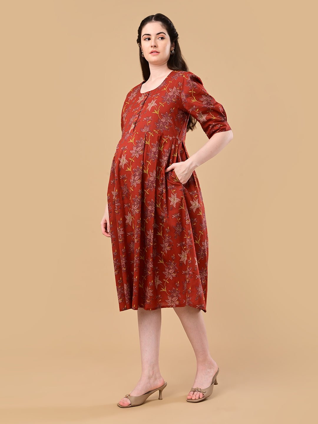 Garnet Gallery Maternity and Nursing Dress Maroon