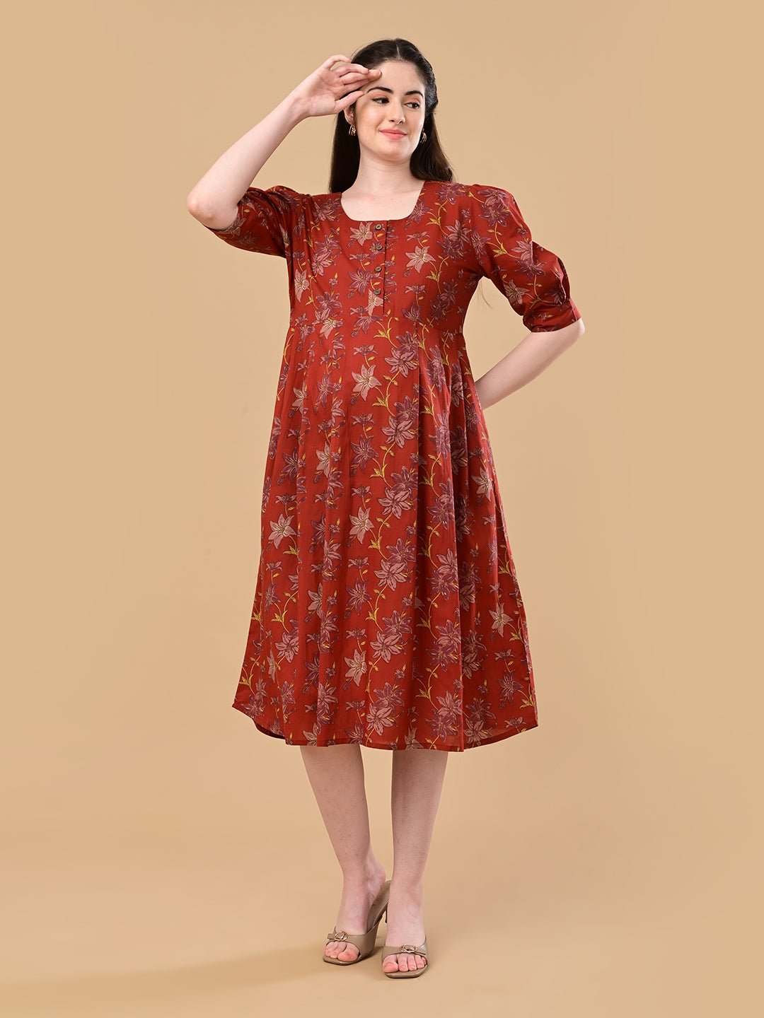 Garnet Gallery Maternity and Nursing Dress Maroon