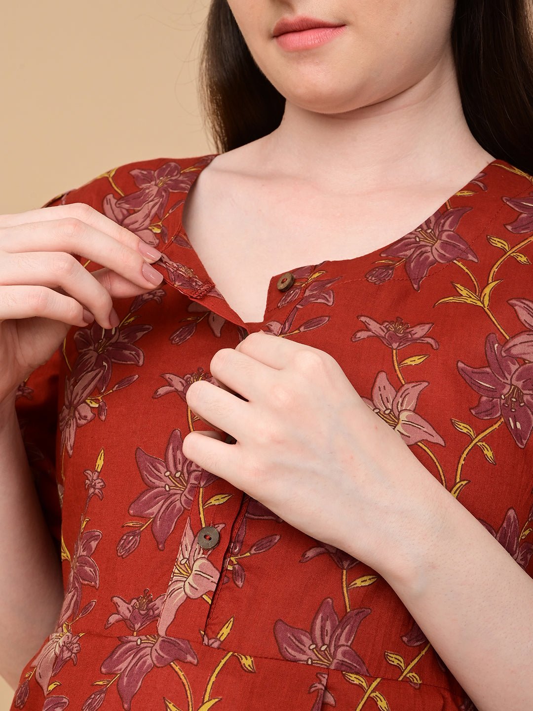 Garnet Gallery Maternity and Nursing Dress Maroon