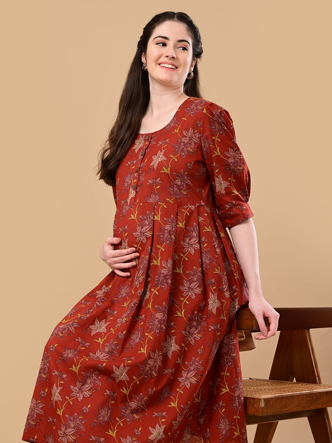 Garnet Gallery Maternity and Nursing Dress Maroon