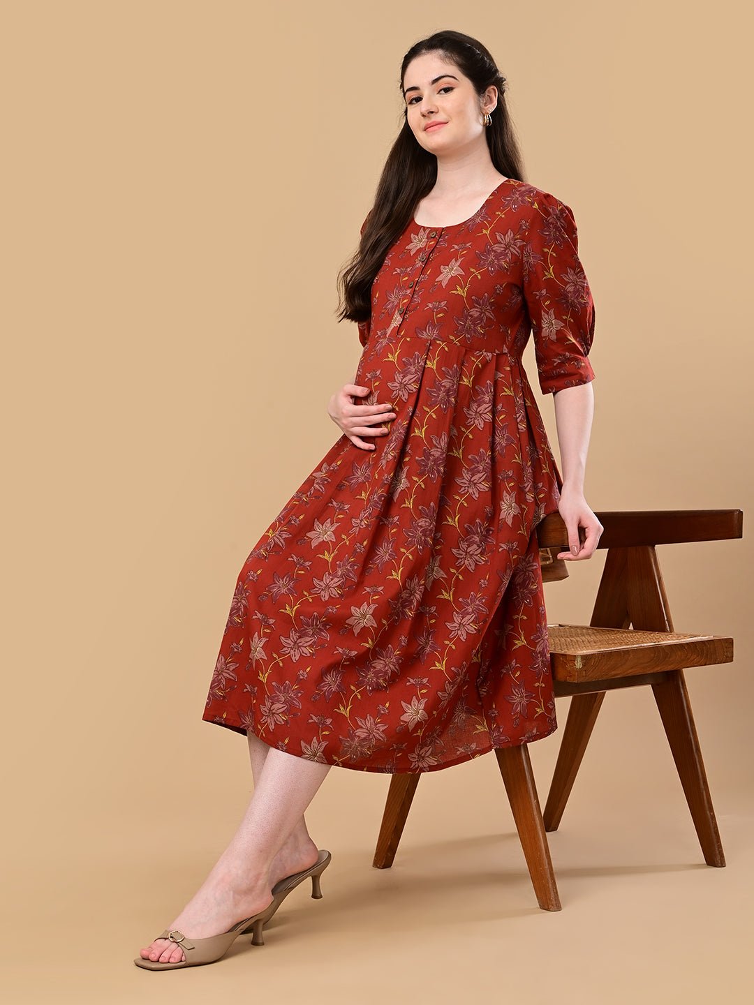 Garnet Gallery Maternity and Nursing Dress Maroon