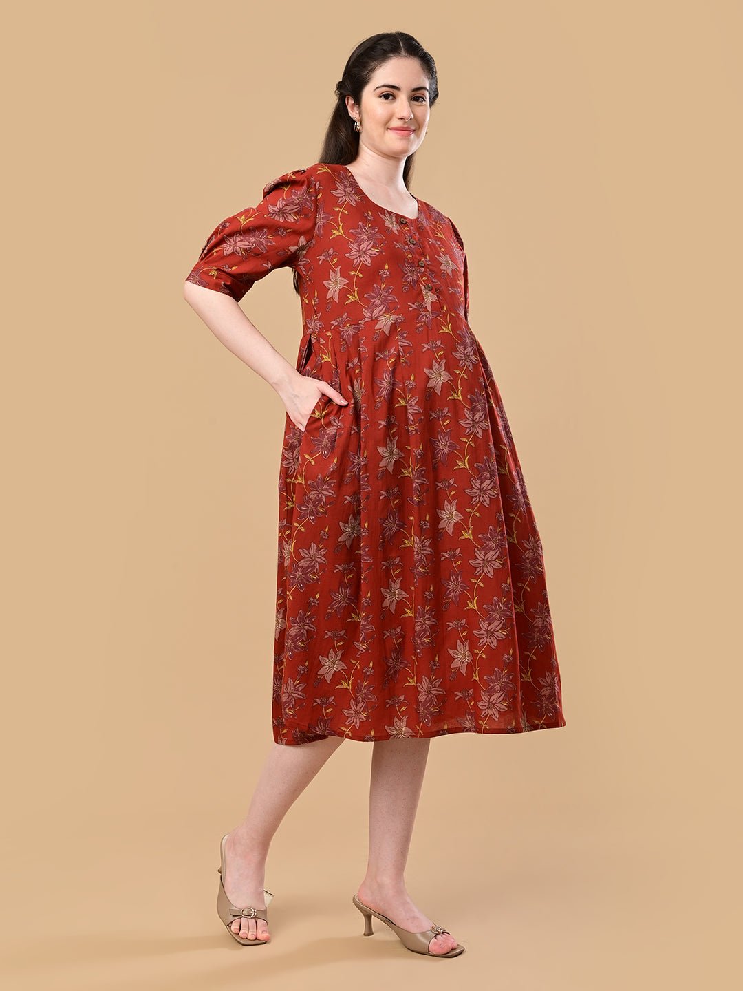 Garnet Gallery Maternity and Nursing Dress Maroon
