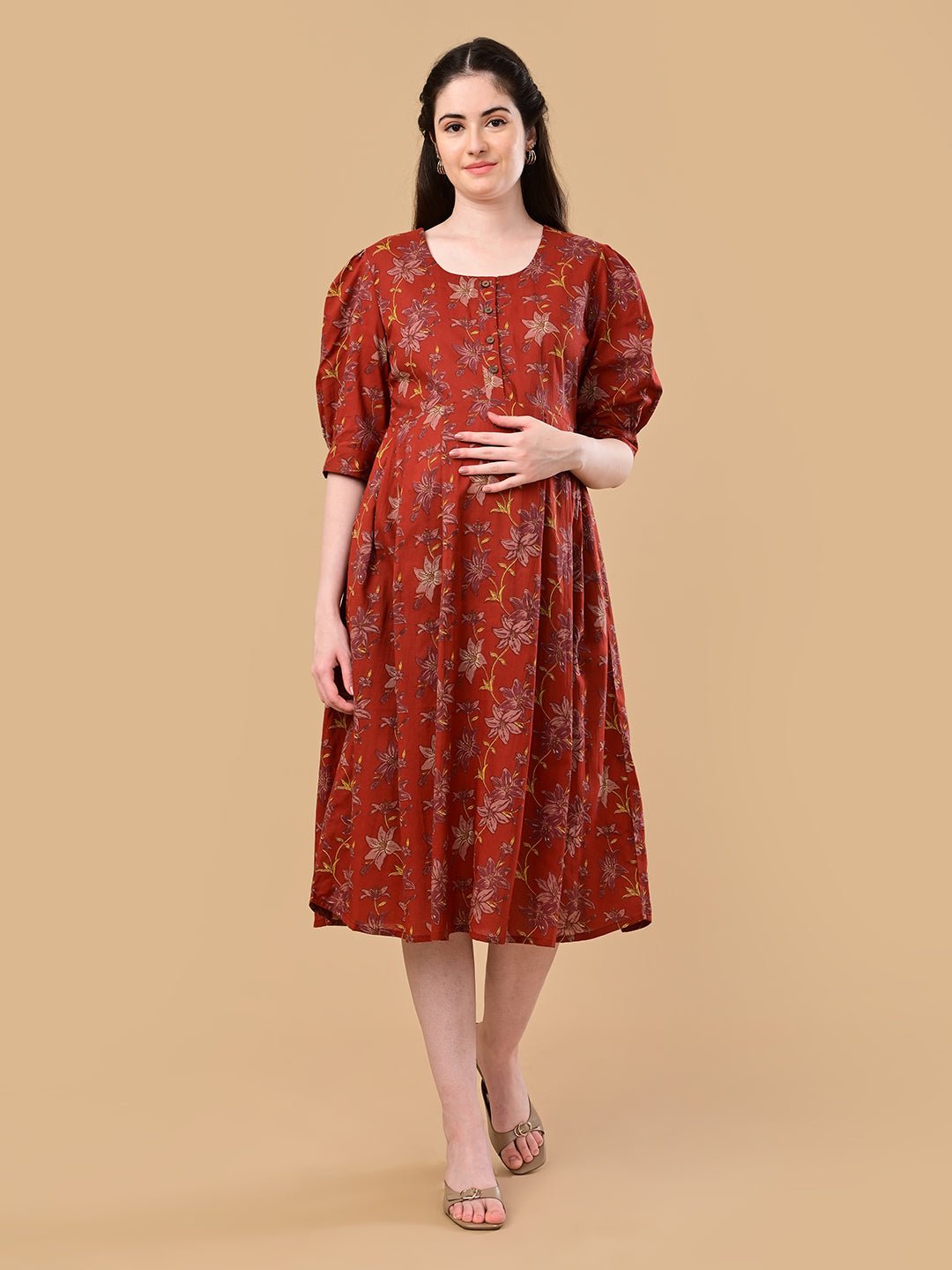 Garnet Gallery Maternity and Nursing Dress Maroon
