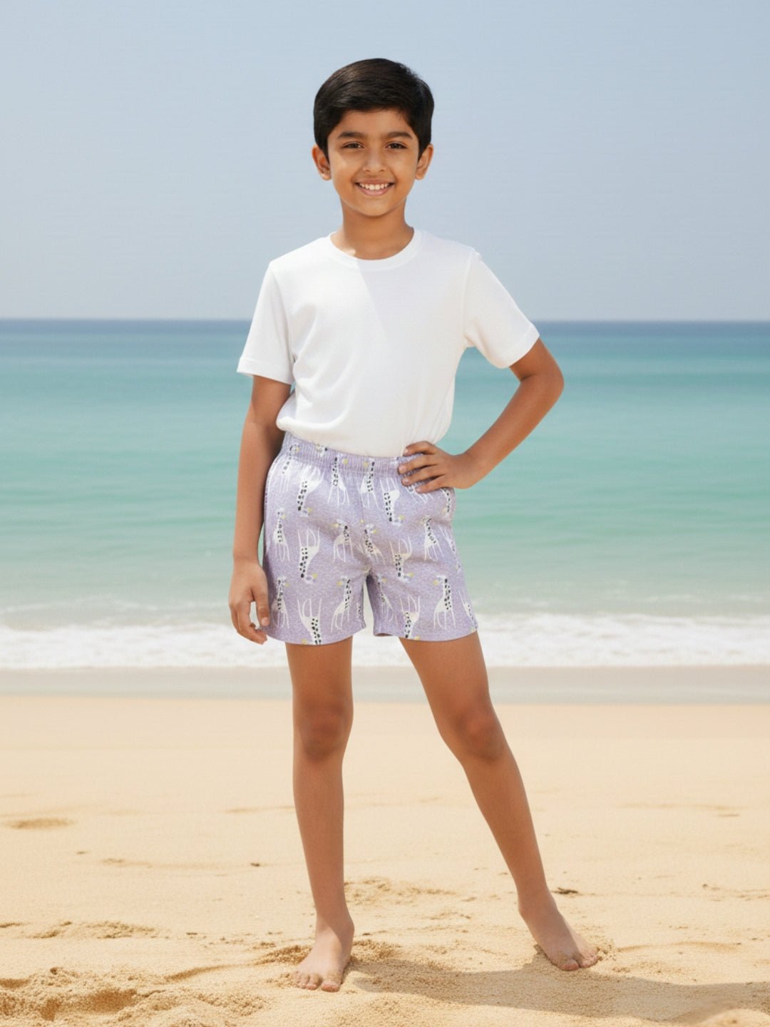 Giraffe Glide All-Over Print Boys Swim Shorts