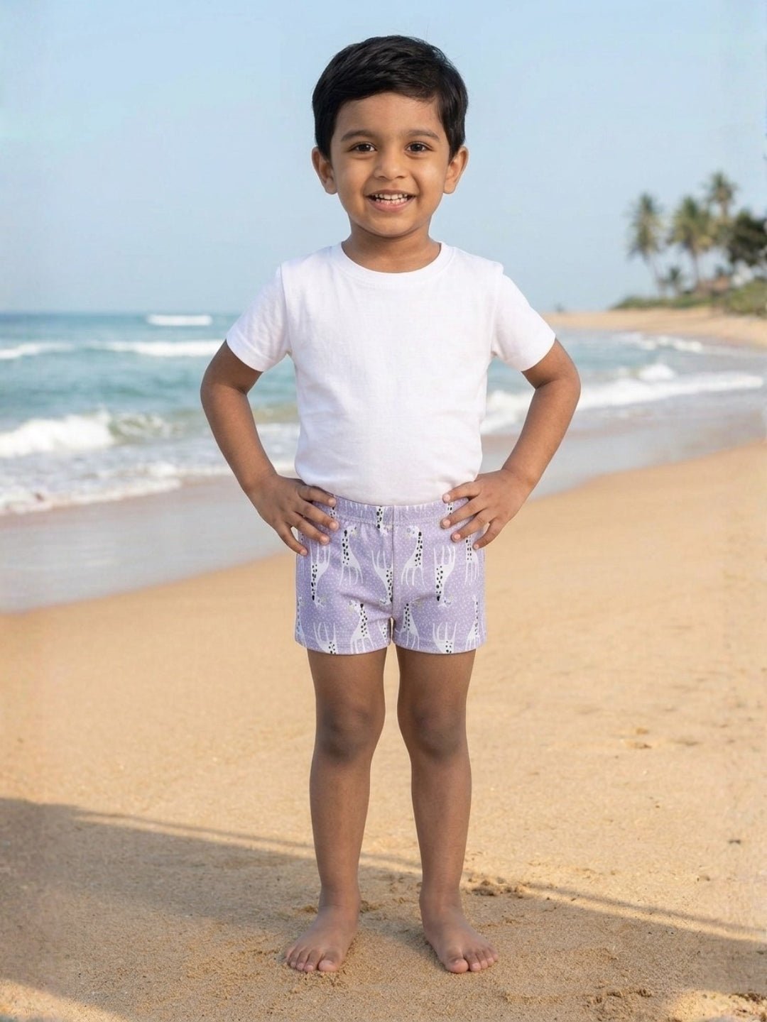 Giraffe Glide All-Over Print Boys Swim Shorts
