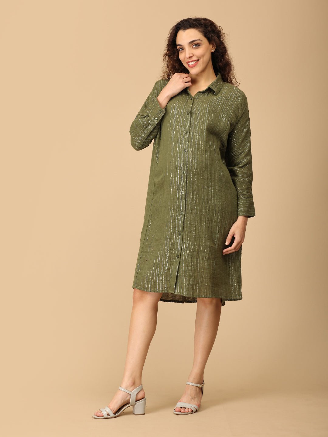 Glam-o-Leaf Maternity and Nursing Oversized Shirt Dress Olive