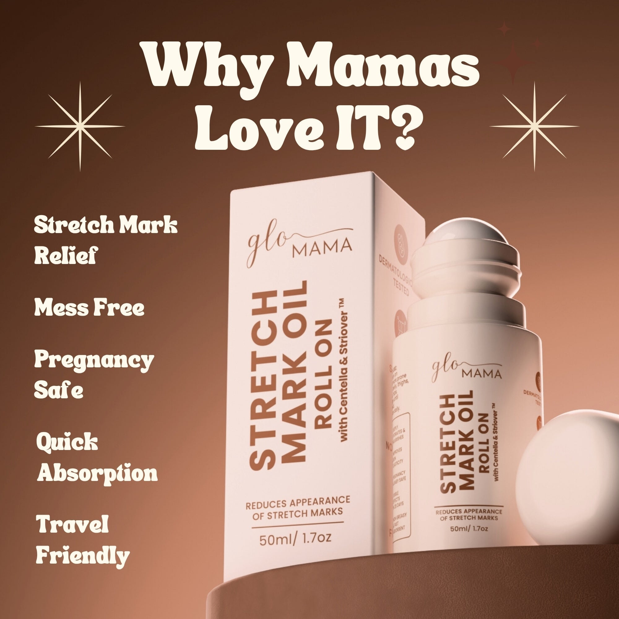 GLO Mama Stretch Mark Roll-On Oil Centella Striover Pregnancy Safe 50ml