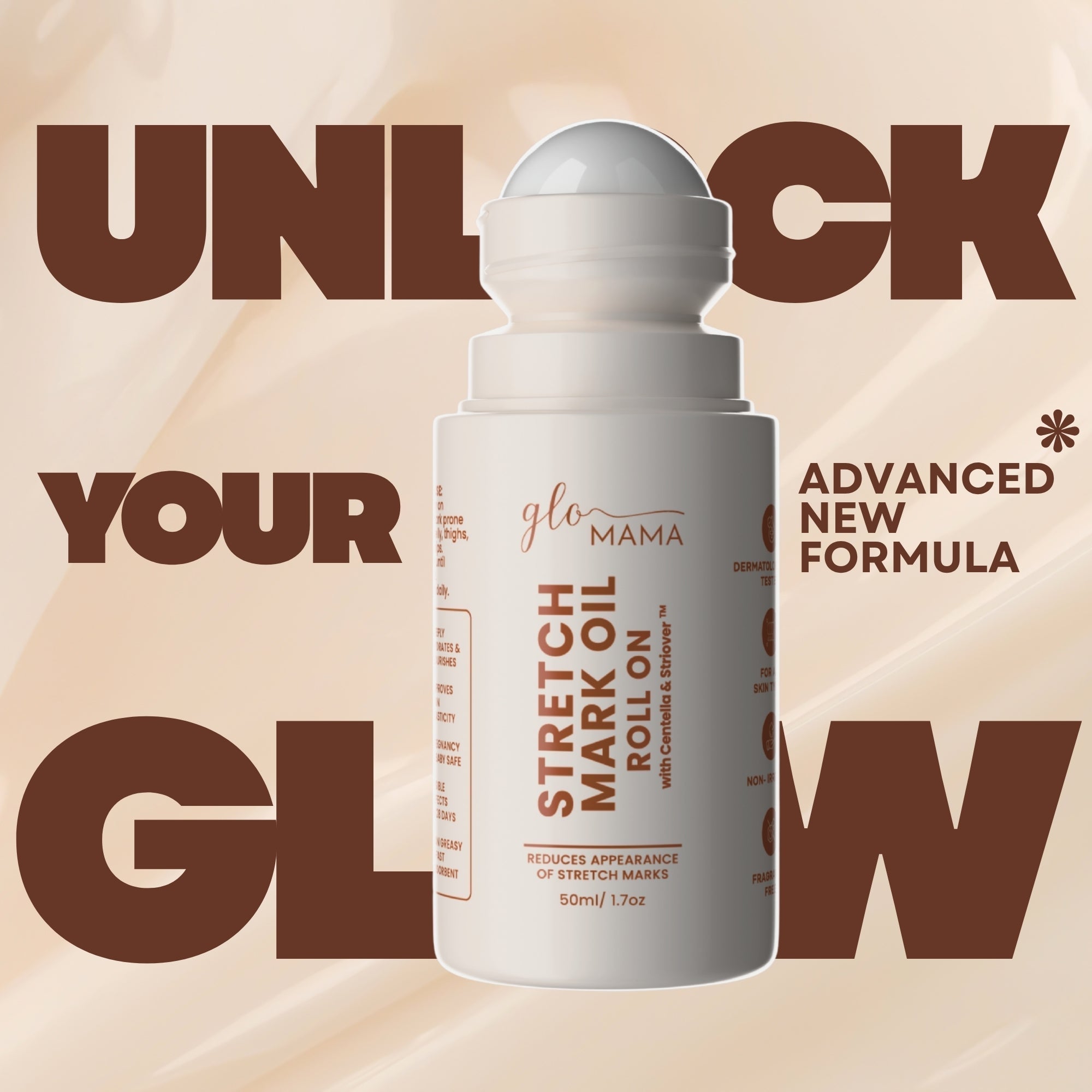 GLO Mama Stretch Mark Roll-On Oil Centella Striover Pregnancy Safe 50ml