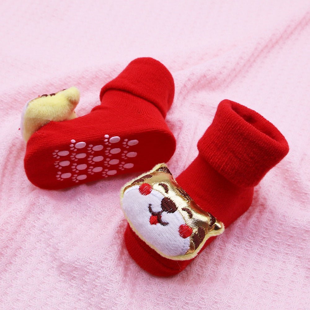 Little Surprise Box Golden 3D Lucky Festive Cat Christmas Booties For Infants
