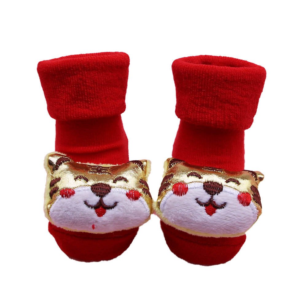 Little Surprise Box Golden 3D Lucky Festive Cat Christmas Booties For Infants