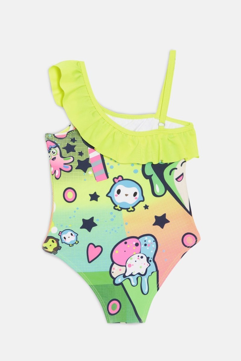 Graffiti Glam Girls Ruffle One Shoulder Swimsuit