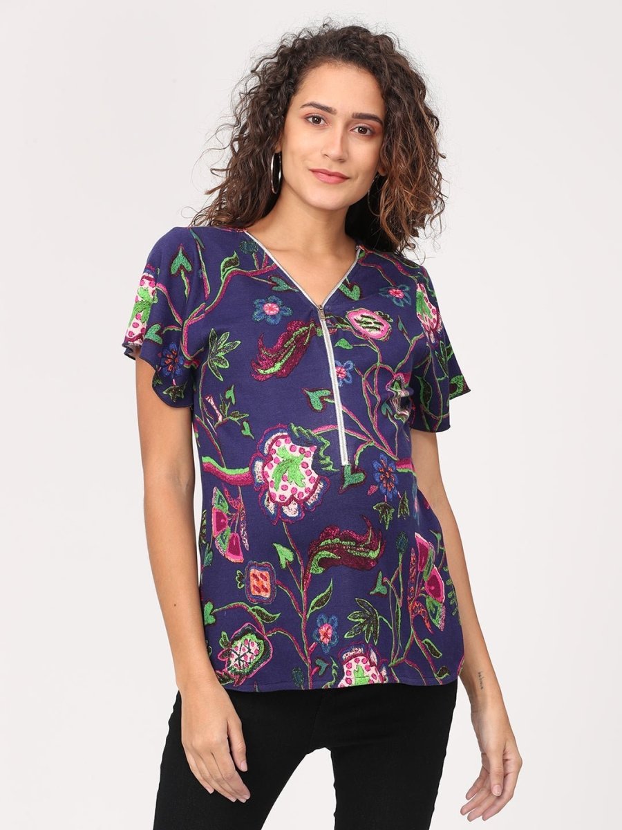 Grape Vine Maternity and Nursing Top Blue