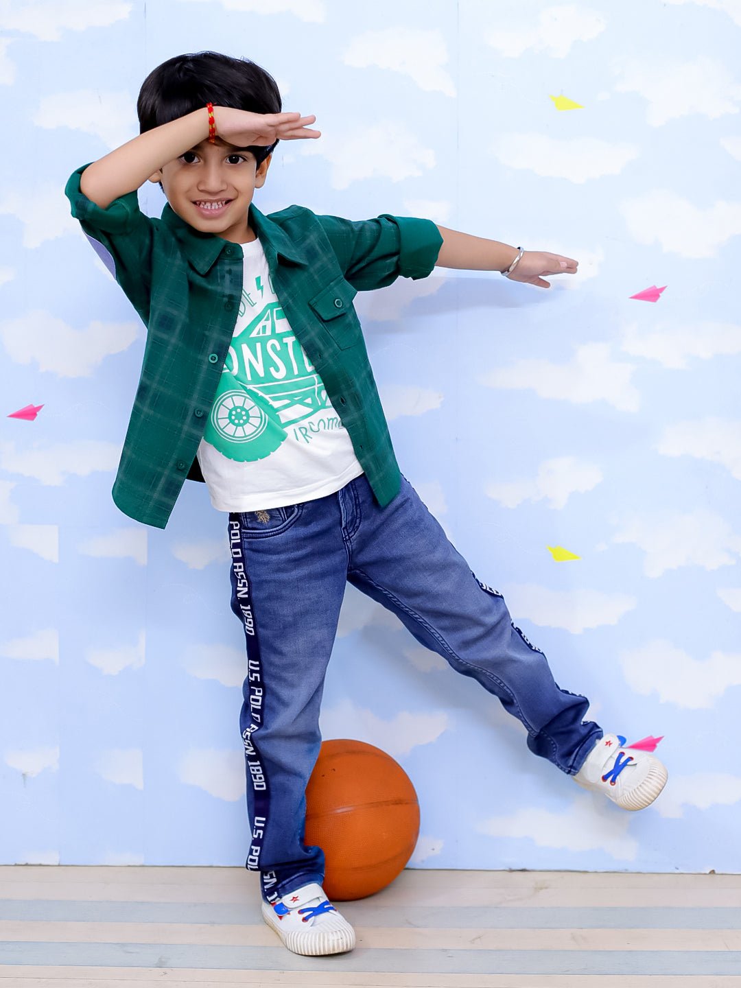 Green Flannel Plaid Full Sleeve Checkered Shirt For Kids