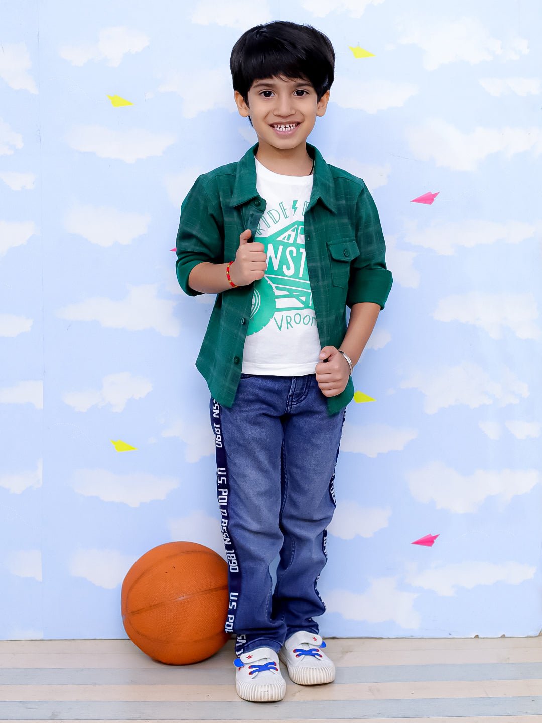 Green Flannel Plaid Full Sleeve Checkered Shirt For Kids