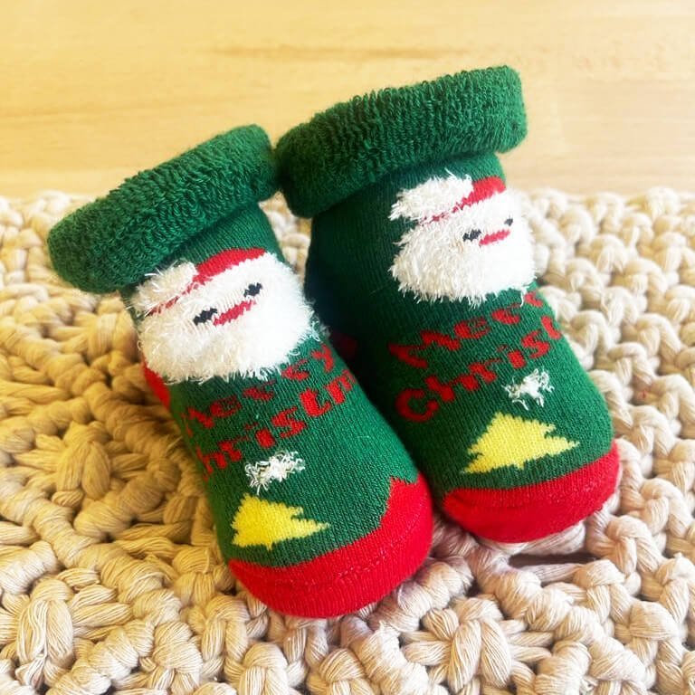 Little Surprise Box Green Santa Christmas Socks For Infants