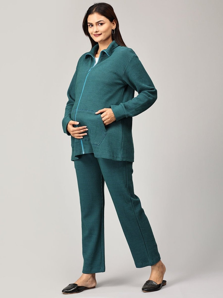 Green Virtue Maternity and Nursing Bomber Jacket Co Ord Set Green