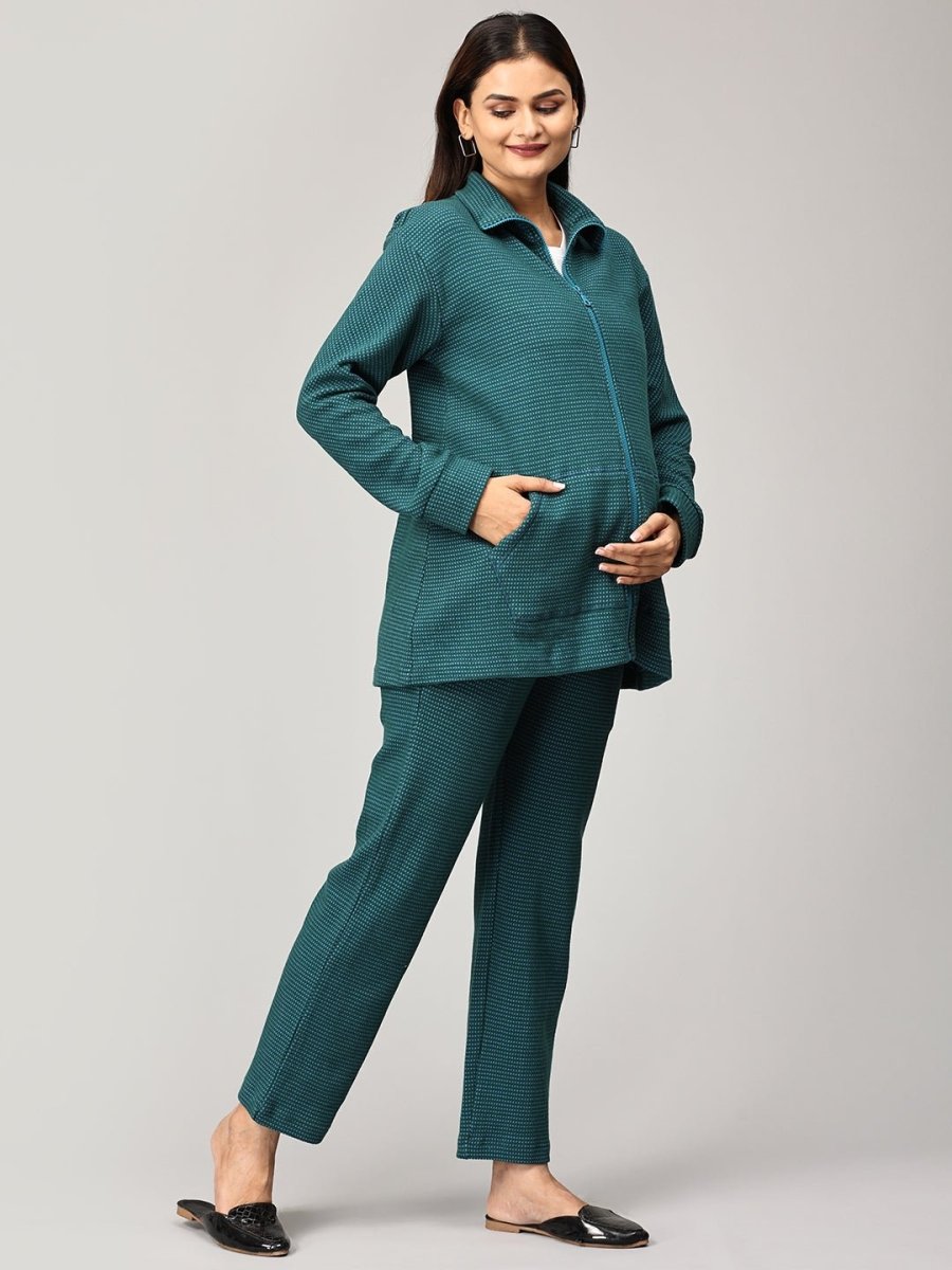 Green Virtue Maternity and Nursing Bomber Jacket Co Ord Set Green