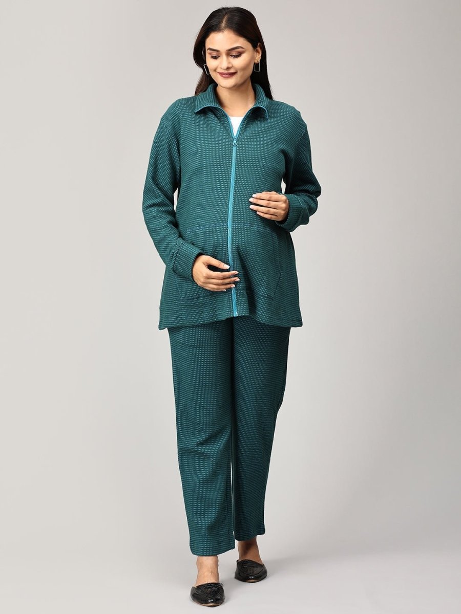 Green Virtue Maternity and Nursing Bomber Jacket Co Ord Set Green