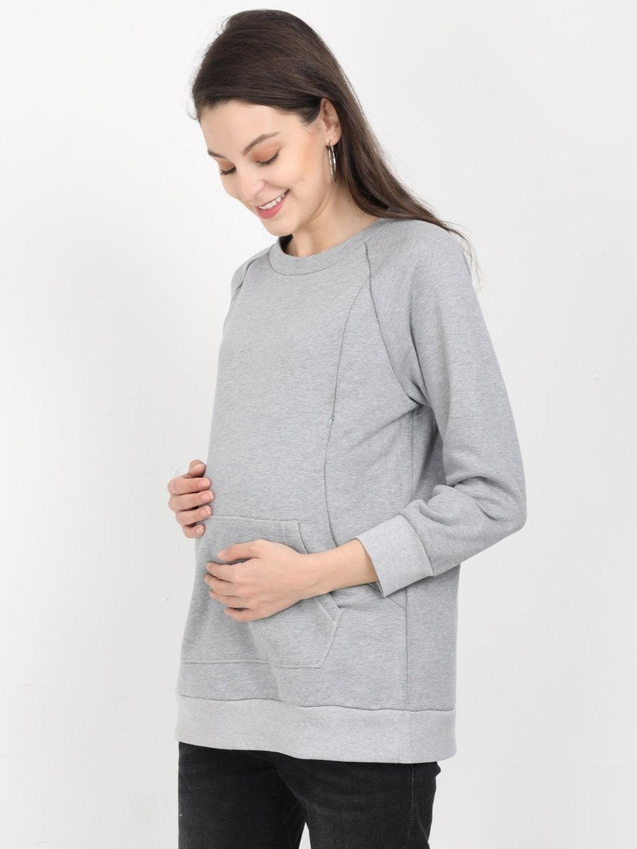 Grey Melange Maternity and Nursing Sweatshirt Grey