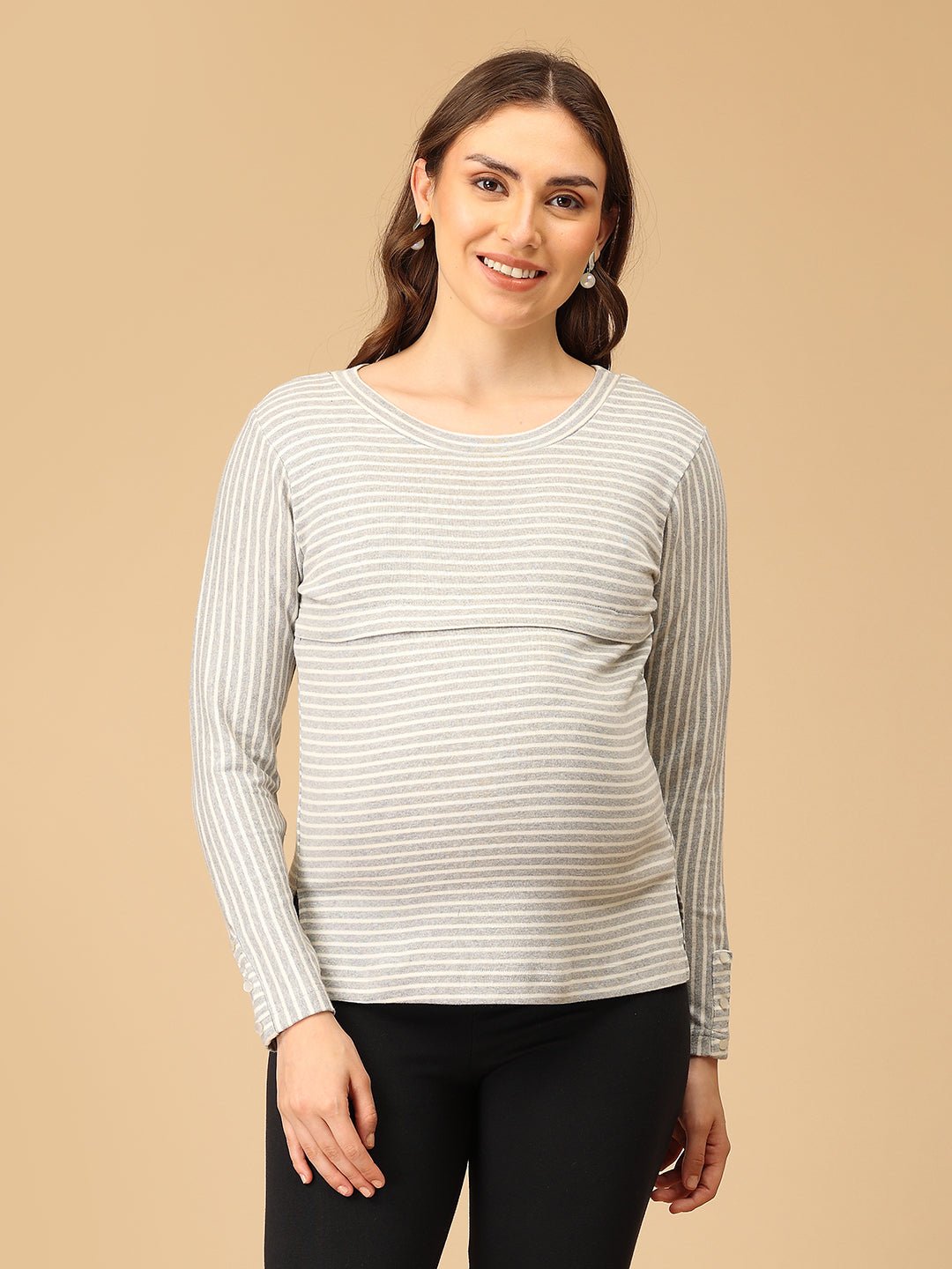 Grey-tful Lines Maternity and Nursing Winter Top Grey