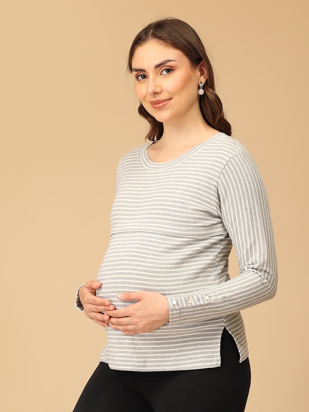 Grey-tful Lines Maternity and Nursing Winter Top Grey