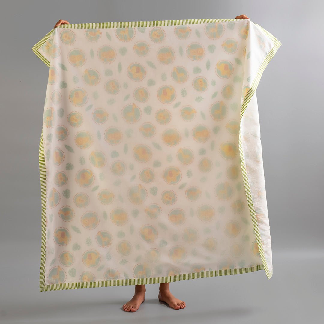 Jungle Safari 1 PC Kids Cotton Muslin Dohar With Hand Screen Print