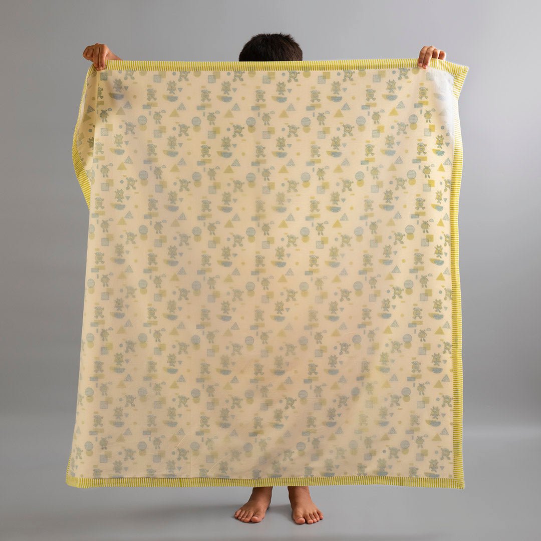 Mischievous Monsters 1 PC Kids Cotton Muslin Dohar With Hand Screen Print