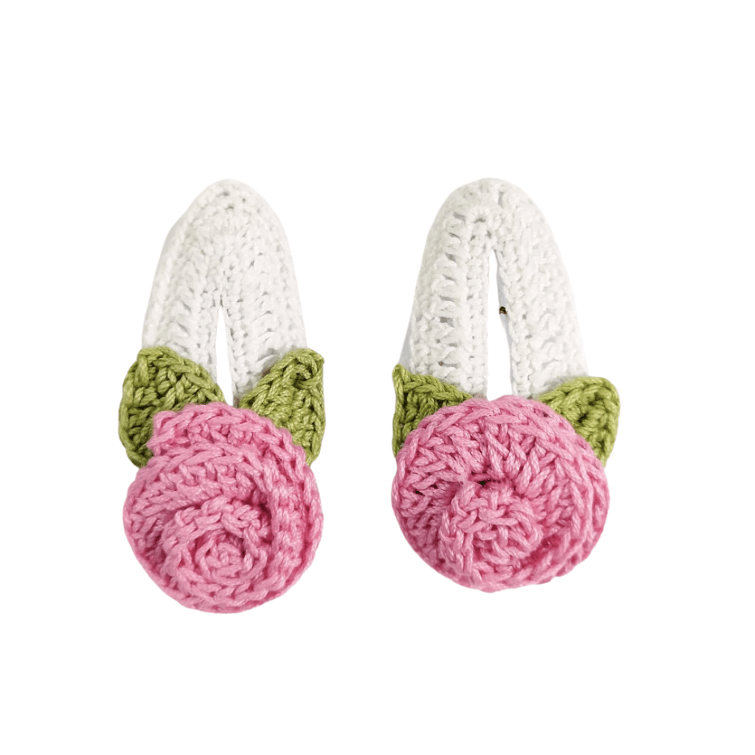 Pink Rose Handcrafted Crochet Cotton Hair Clips For Kids