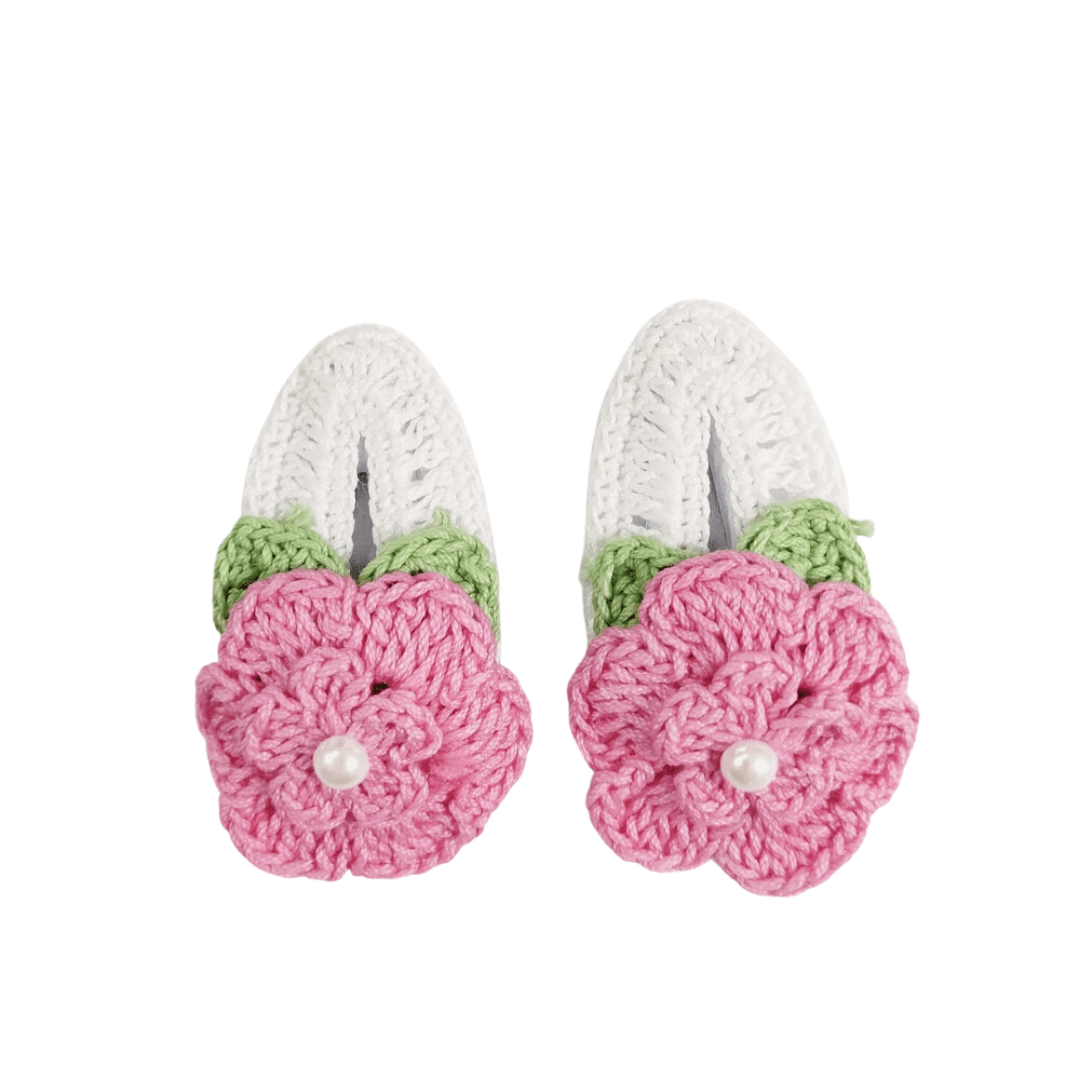 White & Pink Floral Handcrafted Crochet Kids Hair Clip Cotton Accessory